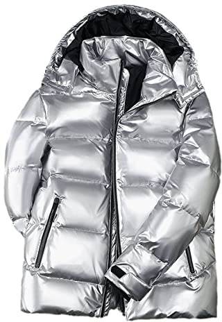 Manteau court brillant pour femme en duvet parkas hiver épais chaud vêtements d'extérieur à capuche ample surdimensionné doudoune femme parka, Argenté., XL