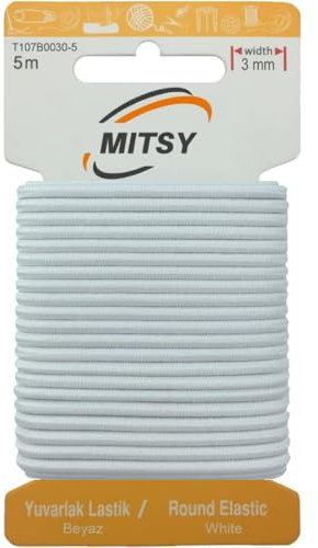 MITSY Reißfeste Rund Gummiband Gummikordel zum Nähen 3 mm 5 m Weiß | Starkes Rundgummi, Elastisch & Reißfest, Gummibänder, Gummilitze für Handarbeit, Hosengummi, Basteln & DIY