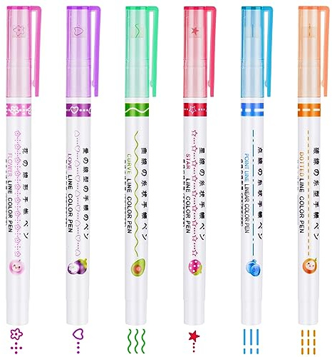 OFFCUP Curve Textmarker, 6 Stück Textmarker Set | Spitze Stifte mit Verschiedenen Formen, Highlighter Pen Brush, für Scrapbook, Journaling, Notizen, Planer, Kalender, Büro