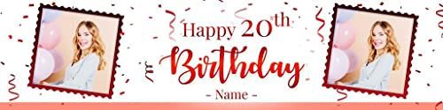 Benutzerdefinierte Geburtstagsbanner mit Bild Name Alter Personalisierte Happy Birthday Banner mit Fotos Party Hintergrund Wanddekorationen 3ft x 1ft (Rot)