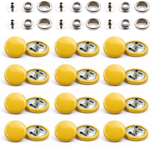 WedDecor Yellow 15mm Press Studs Heavy Duty Metal Nickle Free 4 Parts Snap Fasteners Rivets Button for Leather Crafts, Jackets, Bags, Straps, Jeans, Clothes Repair - Pack of 50 | Heavy Duty Metal 4 Parts Snap Fasteners Rivets Button for Leather Crafts, Jackets, Bags, Straps, Jeans, Clothes Repair