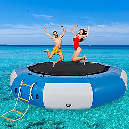 YUNYN 8FT/2.5M Inflatable Water Trampoline, Swim Platform Water Trampoline for Adults Children with Pumps and Rope Ladder, Recreational Water Bouncer Floating Trampoline for Pools Lakes Garden