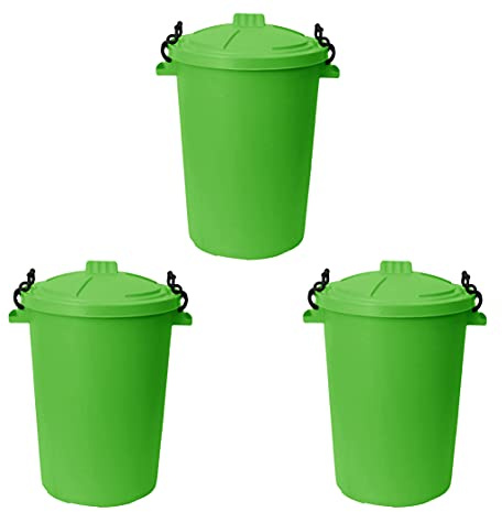M1SS Set of 3 - Lime Green 50L Litre Bin with Clip Locking Lid Heavy Duty Food Grade Durable Plastic Weather Resistant Outdoor Indoor Garbage Bins Trash Can Waste Dustbin Animal Feed Storage Container