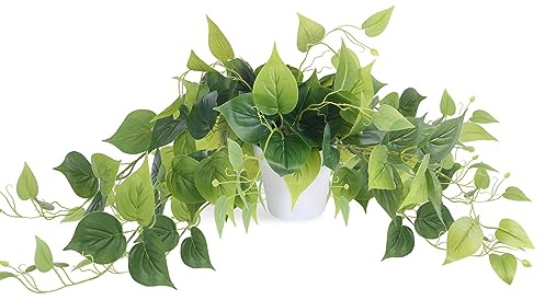Tiita 1 Pack Fake Plants Artificial Scindapsus Aureus in Pots, Realistic Fake Greenery Potted Plants for Home Office Desk Window Sill Bathroom Bedroom Outdoor Indoor