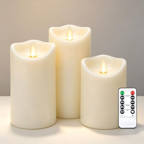 Da by 3 Candele LED Avorio con Stoppino Oscillante Dinamico, Luci Fatate Avvolgenti, Plastica Resistente al Caldo, 1 Telecomando, Misure Assortite Riutilizzabili per Decorazioni Interno ed Esterno