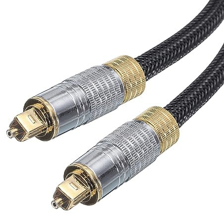 sourcing map Fiber Optic Audio Cable 32.8Ft/10M 360 Degree Rotating Digital Audio Optical Cable Nylon Metal Shell Gold-Plated Tos Optical Link Cable for TV,DVD,Amplifier Stereo Black
