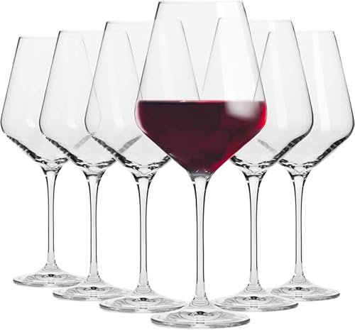 Lot de 6 grands verres à vin rouge, 490 ml, parfaits pour une utilisation à la maison, au restaurant et lors de fêtes, légers et résistants (49 cl, transparent)