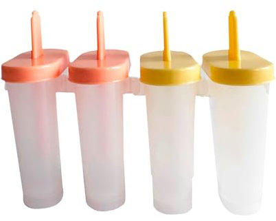 Fackelmann Poleros, Moldes para Helados, Polipropileno de Grado Alimenticio, libre de BPA, Fácil Desmoldado, Aptos para Lavavajillas, incluye 4 uds, 15x6x11 cm, Amarillo y Naranja Pastel