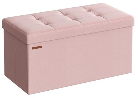 SONGMICS Sitzhocker mit Stauraum, klappbare Sitzbank, 38 x 76 x 38 cm | Fußbank, Aufbewahrungsbox, bis 300 kg belastbar, Gelee-Rosa und Tintenschwarz, MINOTA Kollektion LSF047R11