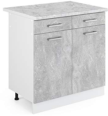 Vicco Unterschrank R-Line, Beton/Weiß, 80 cm mit Schubladen und Türen, mit Arbeitsplatte
