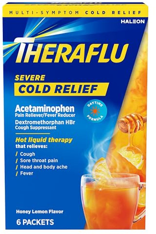 Theraflu Daytime Severe Cold Relief Powder, Honey Lemon​ Flavor, 6 Count