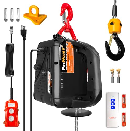 FITHOIST Electric Hoist Winch w/ 40ft Steel Cable, 110V & 120V, 660Lbs Capacity, Manual, Wired & Wireless Remote Control, 16ft/min Vertical & Horizontal Lift, Overload Protection for Towing Lifting