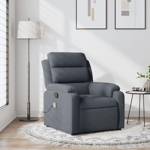 Homgoday Poltrona massaggiante per TV, poltrona relax con funzione reclinabile, schienale regolabile, per soggiorno, colore grigio scuro