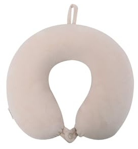 TOTTO - Almohada de Viaje para Cuello, Modelo Pylot, Almoahada de Cuello, Memory Foam, Adaptable, Textura Suave, Soporte Ergonómico, Broche para Asegurar la Almohada al Cuello, Color Beige White Sand