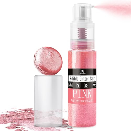 Rosa Essbarer Glitter Spray – 22g Essbarer Glitzerstaub & Lebensmittelfarbe Spray zum Dekorieren von Torten, Kuchen, Getränken, Süßigkeiten & Cocktails. Lebensmittelechter Glitzer in Pulverform
