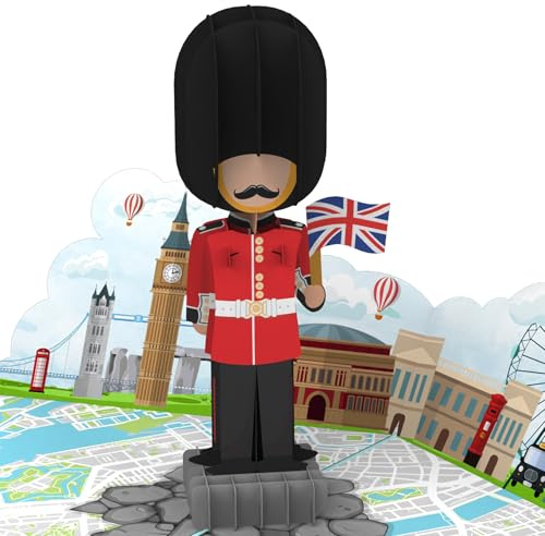 LIMAH® Pop-up Karte London - Reisegutschein für eine England Reise - Geschenk, Gutschein oder Geldgeschenk für einen Städtetrip - 3D Geburtstagskarte für einen Urlaub - Königliche Garde (King's Guard)