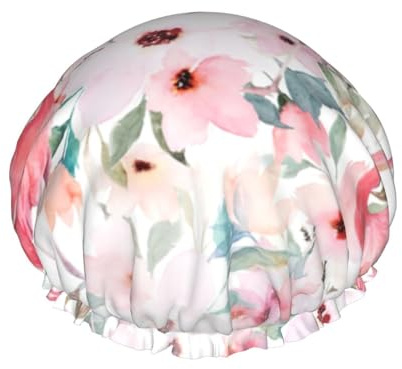 YHBLYKXP Verstellbare doppellagige Duschhaube mit Blumenmuster und Flamingo-Druck, wiederverwendbare Duschhaube für Damen im Spa-Salon
