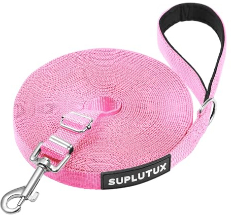 Schleppleine für Hunde, Laufleine für Hunde – Verstellbare Hundeleine mit Gepolstertem Griff inkl. Aufbewahrungstasche, Ideal für Training, Spaziergänge und Outdoor (Rosa, 5m/16ft)