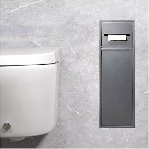 Moderno nicho de baño de acero inoxidable con soporte para rollo de papel higiénico integrado, estante de almacenamiento insertado en la pared para escobilla de inodoro, ideal para baño y hotel,