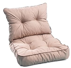 TexDeko® Loungekissen Gartenpolster Set mit Rückenkissen für Rattanmöbel Gartenkissen Premium, Wasserabweisende Polsterauflage Sitzkissen Gartenmöbel 80x80x12cm + 80x40x12cm (Beige)