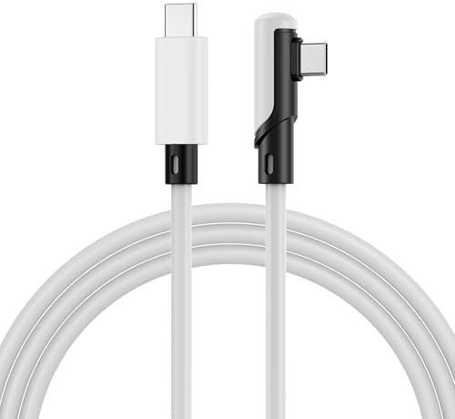 MMOBIEL Câble VR Link USB-C vers USB-C pour Meta Quest 3S / 3/2 / Pro, Pico 4 Ultra / 4 et PC/Steam VR Câble Type-C 90 Degrés pour Casque VR Gaming - Câble Charge de 5m - Blanc