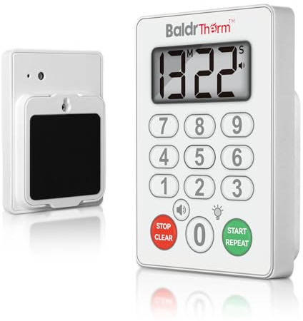 BaldrTherm Digital Kitchen Timer, Magnetic Waterproof Countdown Timer for Cooking, Shower, Workout, Classroom, Hair Color Processing, White.