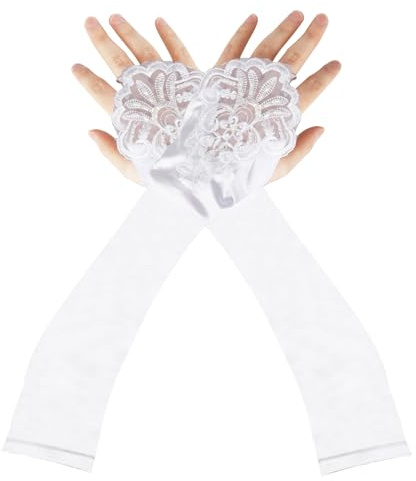 BLMHTWO White Gloves Fancy Dress, White Lace Gloves 1920s Stretchy Elbow Evening Glove for Banquets, Operas, Balls And Weddings
