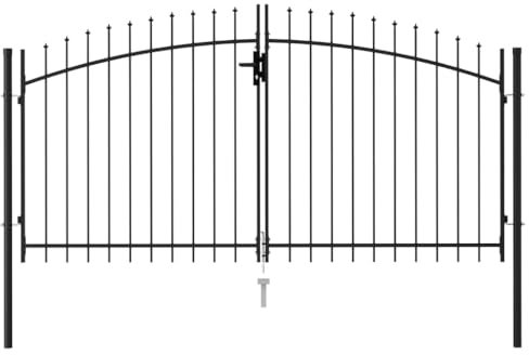 Metal Garden Gate, Swing Fence Gate Double Door with Spike Top Steel 3x1.5 m Black