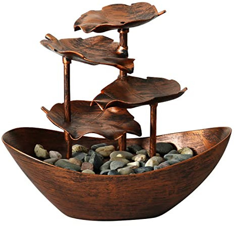 Leaf Cascade Water Feature with LED Lights - Cascading Garden Fountain for Indoor Outdoor Tabletop Décor, USB Charging