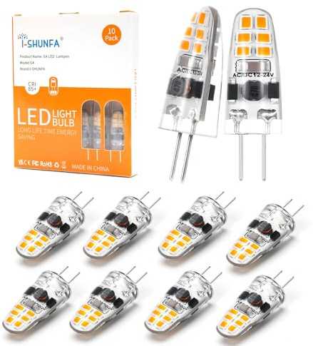 Lámparas LED G4 1,2 W Regulables, Blanco Cálido 3000 K, CA/CC 12-24 V, Mini Bombilla LED, Sustituta De 10 W-15 W, Bombilla Halógena G4 Para Cocina, Campana Extractorias, Oficina (Paquete De 10)