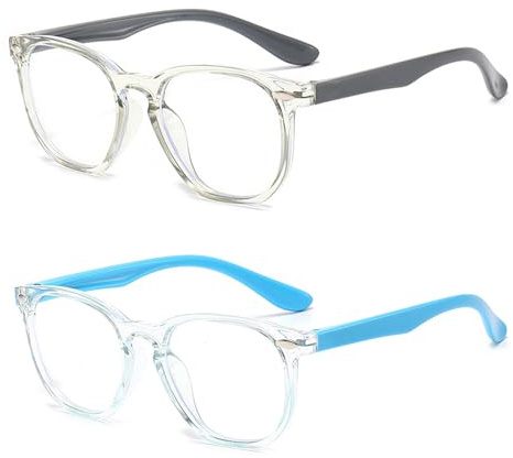ZhouWei 2 Pièces Lunettes Anti Lumière Bleue Homme et Femme, Lunette Lumiere Bleue Anti-Fatigue Oculaire Blue Light Glasses, pour Téléviseurs Téléphones Ordinateur Tablette (Gris Bleu)