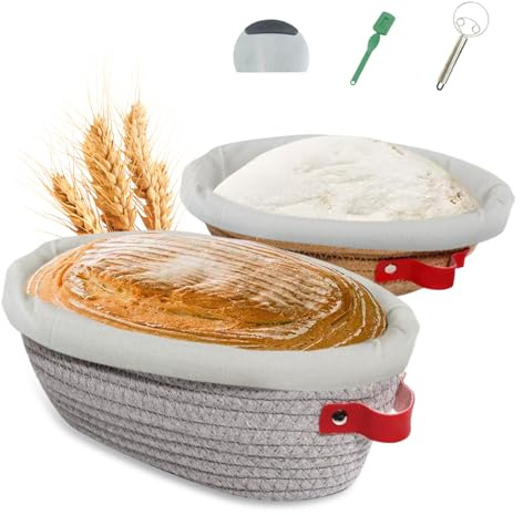 Cestino lievitazione pane - cestini per lievitazione pane, set di 2 rotondi e ovali - cestino pane lievitazione accessori per lievito madre - adatto a fornai, donne e mogli - regalo artigianale