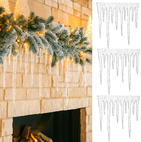 Kathfly 3 Pcs Christmas Acrylic Icicles 12 x 10 Inches Christmas Fake Icicle Proof Ornaments Drop Acrylic Shatter Xmas Garland Hanging Decorations for Xmas Tree Party Indoor Home Decor