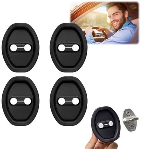 4PCS Car Door Lock Protective Covers,Silicone Lock Accessories,Silicone Car Door Latch Strike Guard Covers,Foldable Door Lock Cover Latch Protector,Silent Shock Reduction,Car Security Devices