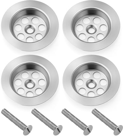 4Pcs Bath Drain Covers, Stainless Steel Bath Plug Cover Replacement with Screws, Bath Overflow Cover, Plug Hole Cover, 70mm Silver Bathtub Drain Cover Replacement for Water Leakage