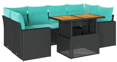 vidaXL Soffgrupp för trädgården med dynor 7 delar svart konstrotting, utomhus soffa set, trädgård lounge inställning, trädgård hörn soffa set