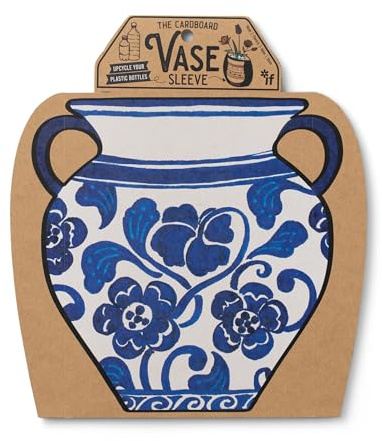 IF Decorative Vase Sleeve - Home decor - upcycle plastic bottles by covering them. Double sided cardboard cover - two vase designs per pack - Blue & White Floral