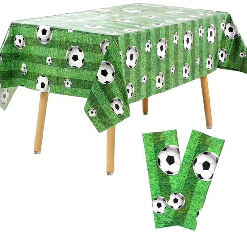 2 Stück Fußball Tischdecke, 137x274cm Fußball Geburtstag Partytischdecke | Rechteck Kunststoff Tischdecken, Fußball Dekorationen für Kinder Partyzubehör, Fußball-Thema Tischdeko für Fußballliebhaber