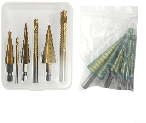 Juego de brocas con escalones y sierras para madera para metal de 4 a 12 mm, 4 a 20 mm, 4 a 32 mm, más puntas de 3 mm, 6 mm, 8 mm para una penetración eficiente del material en talleres (A)