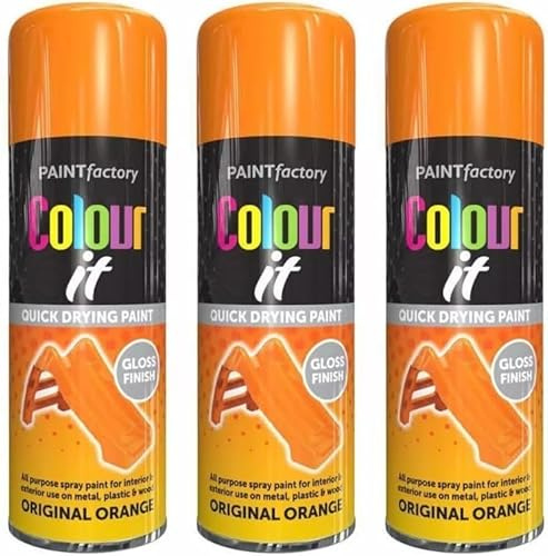 FAMBIZ Orange Gloss Spray Paint, Quick-Drying Formula, Easy to Apply, Long-Lasting Protection, Perfect For Wood, Metal, Plastic, Home Décor, Interior and Exterior Use, 400ml, (3 Pcs)
