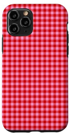 Custodia per iPhone 11 Pro Rosa e Rosso Mini Gingham Carino Piccolo Check Cottagecore