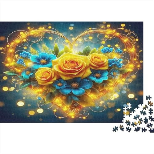 Yellow Rose Heart Jigsaw Puzzle for Adults 1000 Piece Jigsaw Puzzle Night Light Effect Relaxing Focus Home Decor Gift Leisure Family 52x38cm/1000pcs