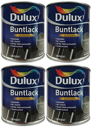 4 x 250ml Dulux Buntlack Glänzend für innen/außen 1 L Farbwahl, Farbe:Mediterranes Grün