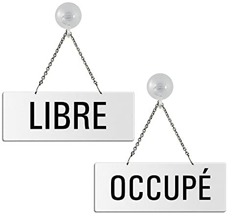 Panneau recto-verso Libre + Occupé 175x65 mm en Aluminium blanc + Ventouse 31266-WS