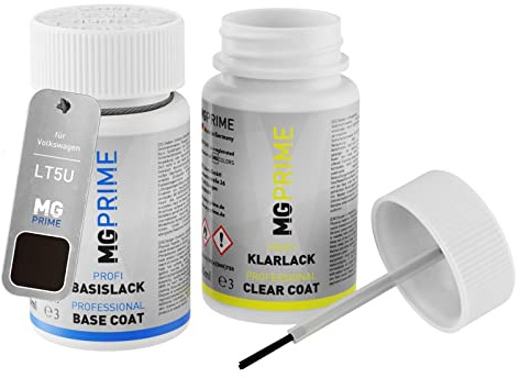 MG PRIME Lackstift für Volkswagen VW LT5U / T5U / 3S Starlight Blue Me. +1K | Starlight Blue Metallic, Autolack, Set aus Basislack + Klarlack, Lackfläschchen mit Pinsel, je 50ml