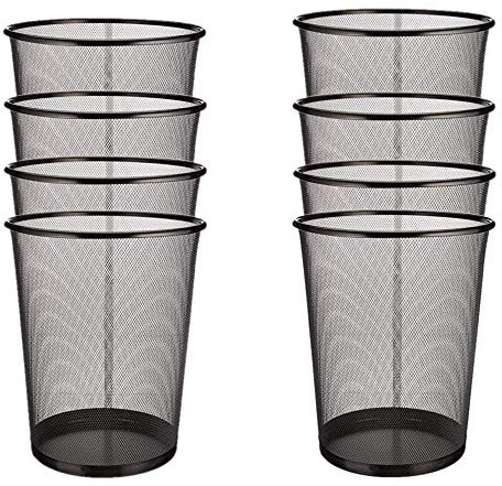 EUROXANTY Papelera de Oficina | 35 x 29,5 cm | Papelera de Escritorio de Metal | Papelera Circular de Rejilla Metálica | Papelera Habitación Negra | Pack de 8 Unidades | 19 L