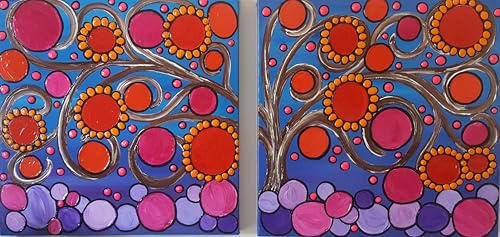 DORON ARTE QUADRO MODERNO ASTRATTO DIPINTO A MANO TELAIO GALLERY BORDI DIPINTI - ALBERO DELLA VITA - 1 metro x50x4 cm (2 TELE 50x50x4)-RIF152