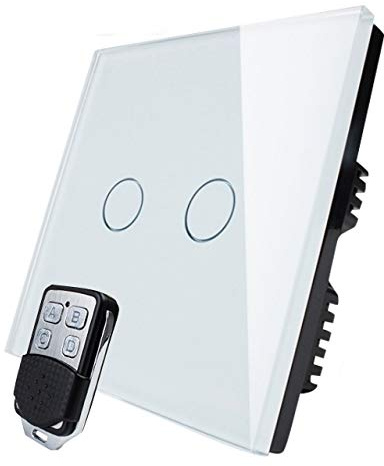 KONOQ Glass Panel Smart Touch Light Switch - Remote ON/OFF (2 Gang / 1 Way, White)