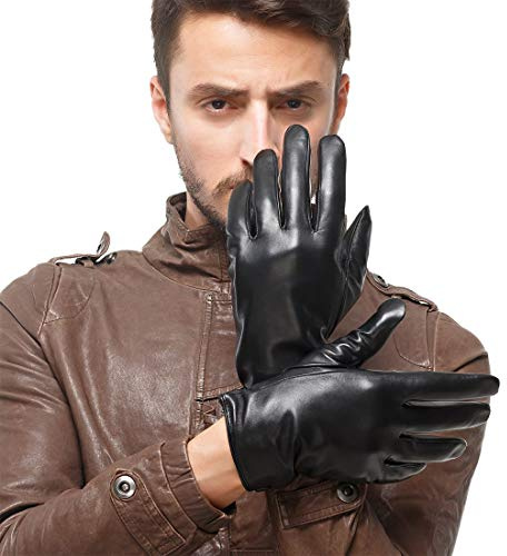 Nappaglo Herren Leder Handschuhe Lammfell Touchscreen Outdoor Winter Warm Handschuhe