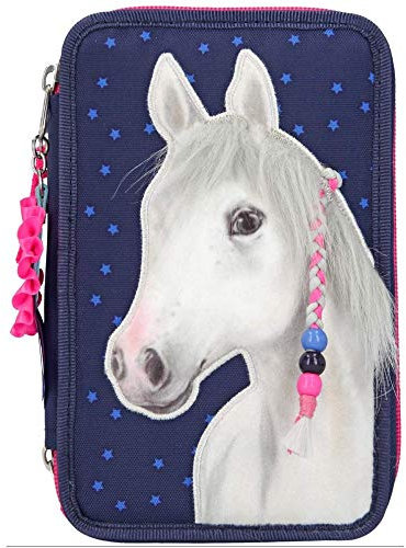 Depesche 5818 Federtasche Miss Melody 3 Fach mit Applikation blau 20 x 13 x 8 cm